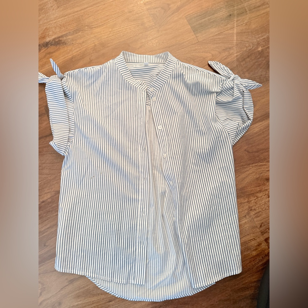 Veronica Beard Striped Navy and White Blouse
